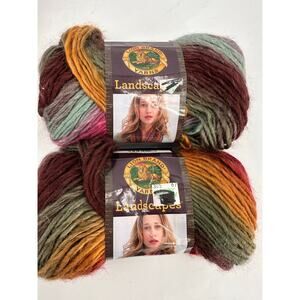 2 Lion Brand Yarns Landscapes DESERT SPRING Pink Brown Blue 3.5oz Self-Striping